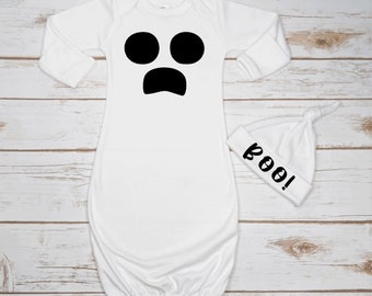 Baby Halloween Costume Ghost Infant Ghost Face Gown Beanie Halloween Ghost Costume Newborn Hospital Fall Coming Home Outfit Boy Girl Boo