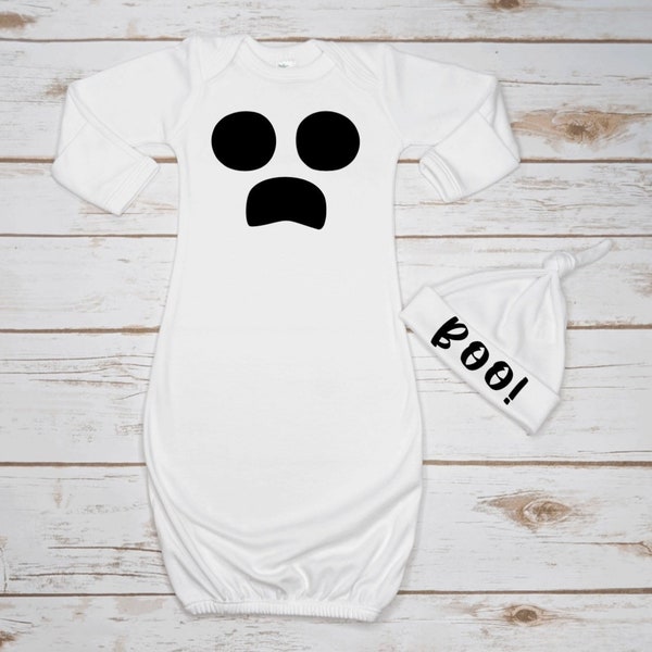 Baby Halloween Costume Ghost Infant Ghost Face Gown Beanie Halloween Ghost Costume Newborn Hospital Fall Coming Home Outfit Boy Girl Boo