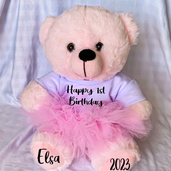 Personalized Birthday Stuffed Animal Teddy Bear Gift for Little girl Create Your Own Message Gift Plushy Toy Dance Recital Cheerleader Kids