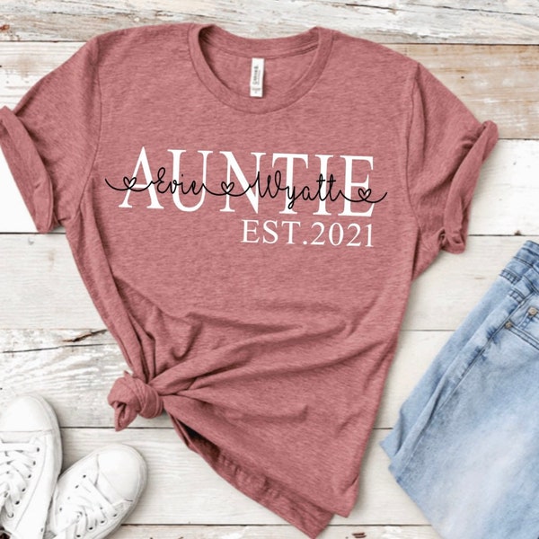 Auntie Shirt Kids Names Personalized Mom Grandma GiGi Auntie Mama Shirt Custom Tee Mother’s Day Gift Birthday Gift Grandkids Grandchildren T
