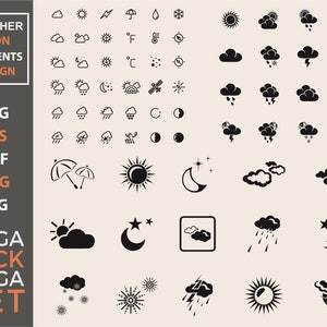 weather condition icon bundle element design svg, set of weather collection, weather clipart line icon, rain, sunny, stormy, cloudy, windy