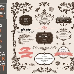Vintage Hochzeitseinladung Ornament SVG Design Bundle (digitaler Download)
