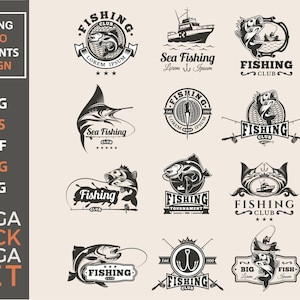 Paquete de logotipos de club de pesca marítima (SVG), imágenes prediseñadas de peces, SVG de pesca, archivo de corte de pesca, archivo de descarga instantánea digital (SVG de pesca), DXF, EPS, PNG, JPG