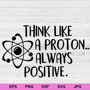 denken wie ein Proton immer positiv svg, positive Affirmations Konzept Regeln inspirierend svg, Motivationszitat digitaler Download Datei svg
