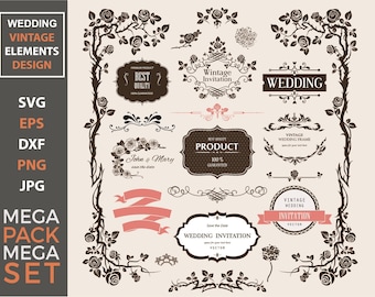 Vintage Wedding Invitation Ornament SVG Design Bundle (Digital Download)