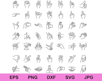 Hand Gesture Line Icon Set: Clipart SVG Bundle (Digital Download)