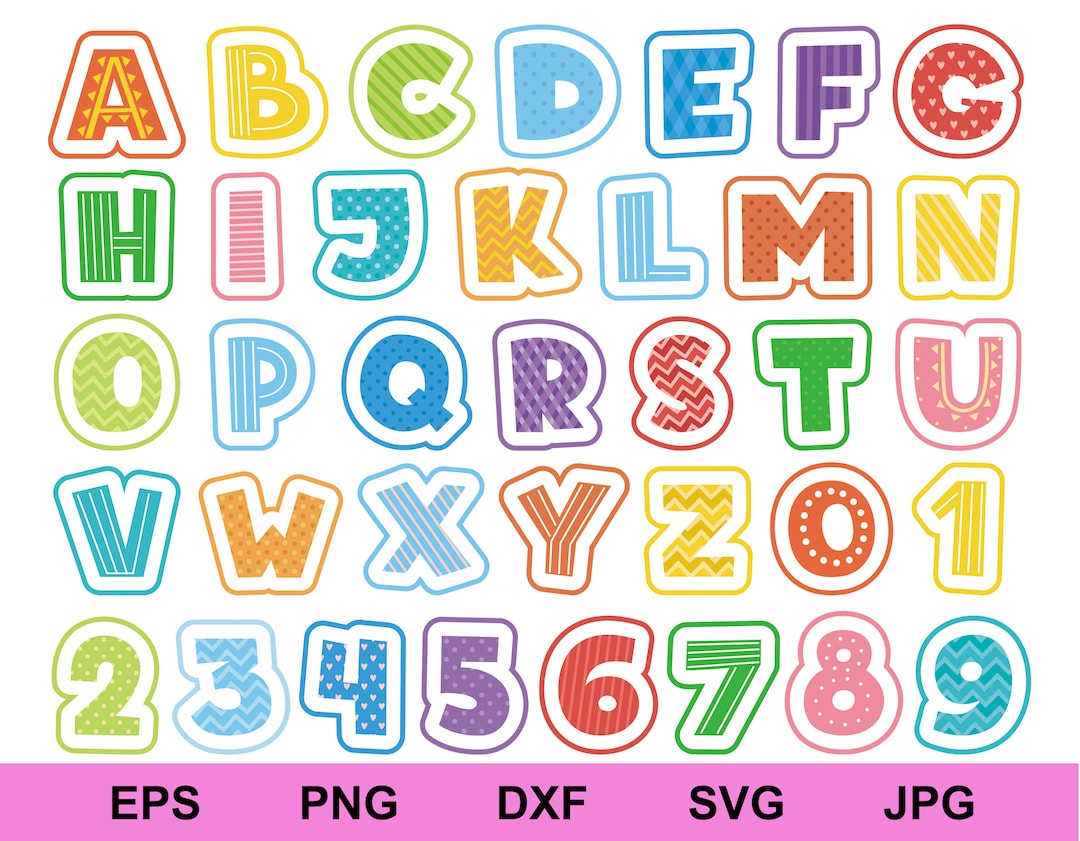 Colorful Number Alphabet English Letter Educational Learning Typography ...