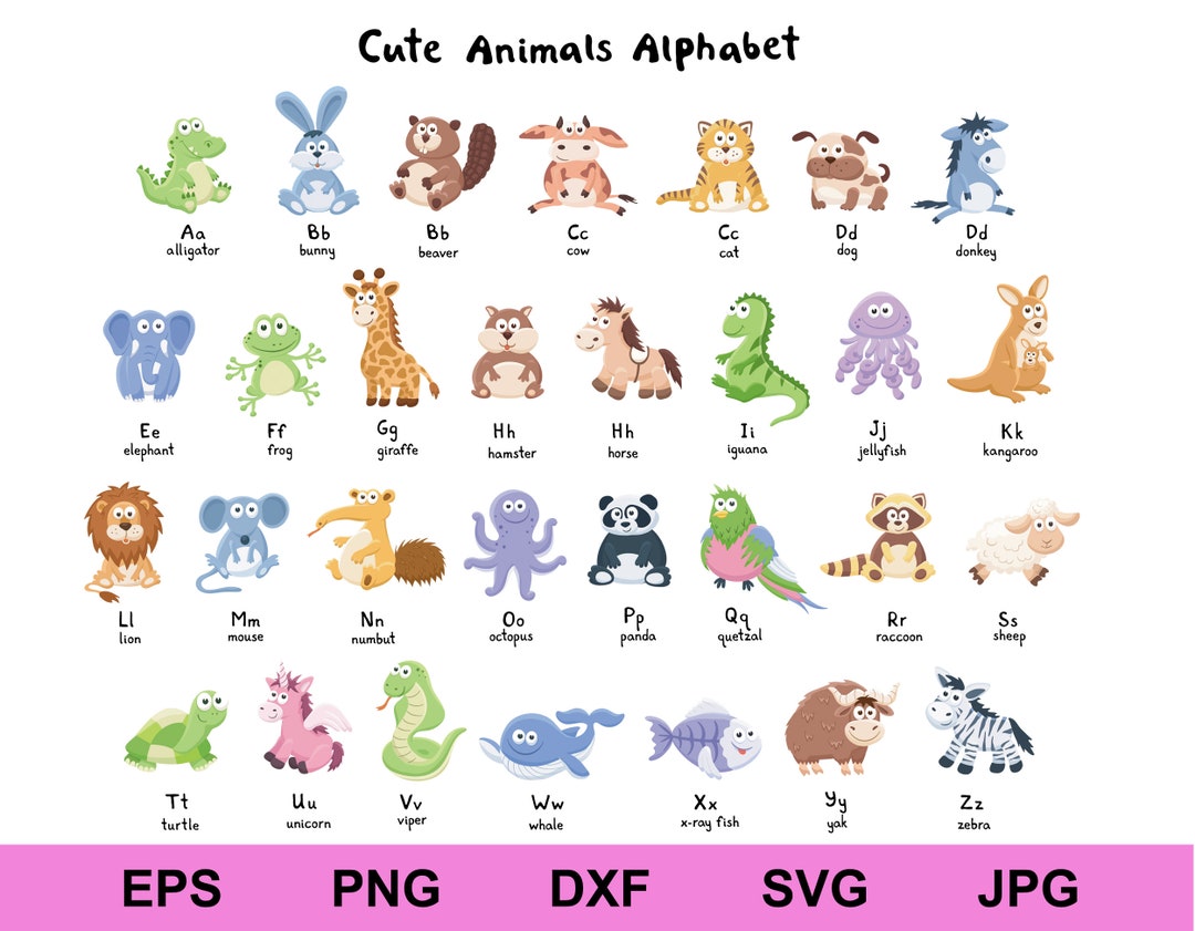 Cute Cartoon Animals Alphabet English 26 Letter Educational Learning