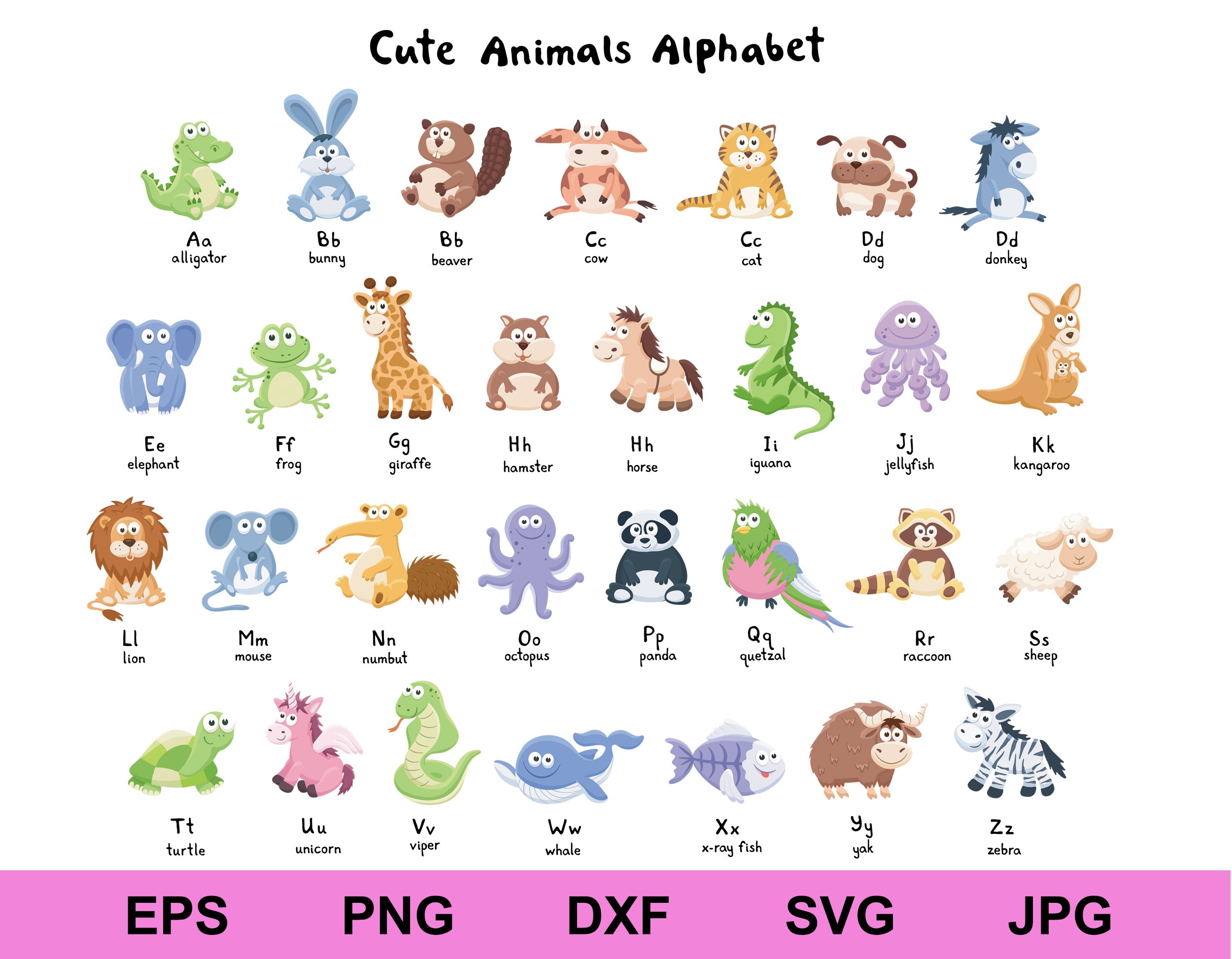 Niedliche Cartoon Tiere Alphabet englisch 26 Buchstaben Etsy Niedliche Cartoon Tiere Alphabet englisch 26 Buchstaben Etsy