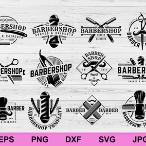 barbershop vintage logo zestawy kolekcji pakiet projekt svg, barber shop logo svg, barber shop sylwetka cricut clipart svg