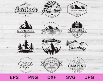 outdoor adventure logo set of collection silhouette design svg, mountains svg, forest svg, camping expedition svg,adventure logo clipart svg