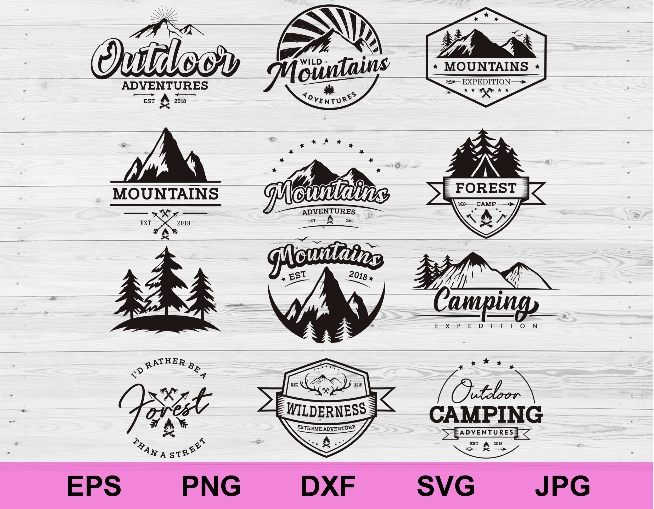Outdoor Adventure Logo Set of Collection Silhouette Design Etsy UK