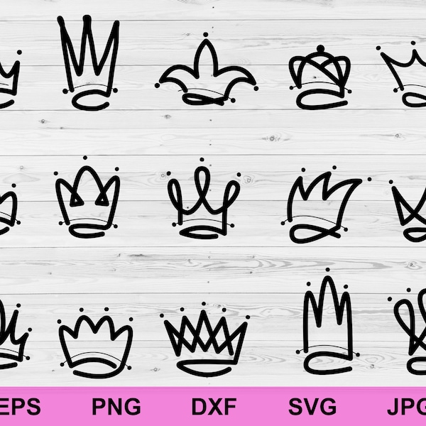 hand drawn royal crown icon set of collection design bundle svg, silhouette royal crown icon set illustration elements ornaments clipart svg