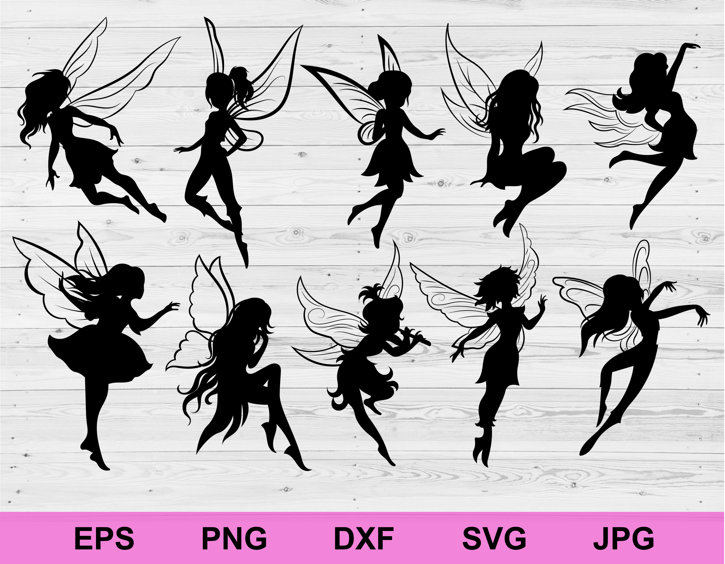 Set of Fairies Collection of Girls Fairy Silhouettes People