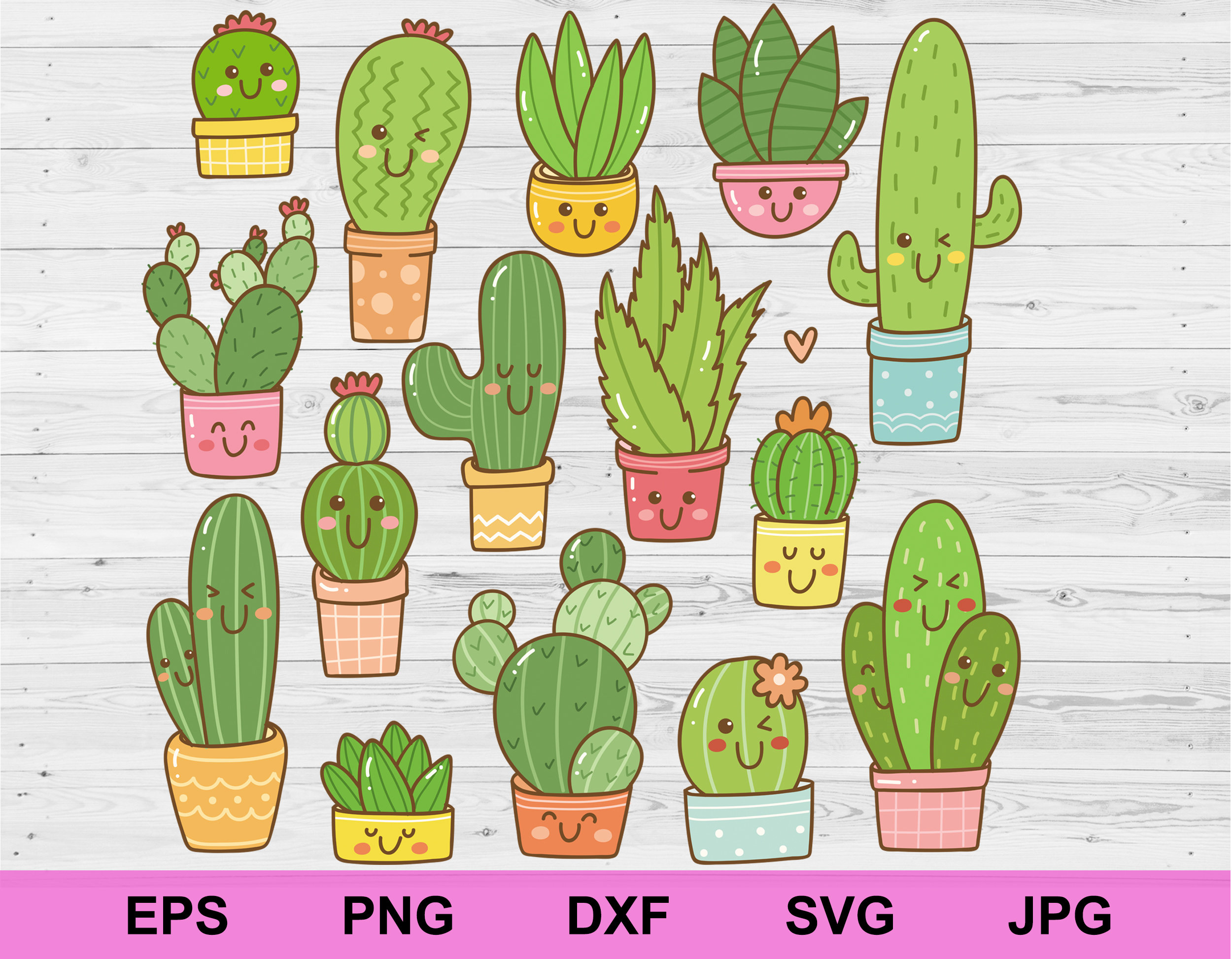 Cartoon Kaktus Clipart SVG Bundle, niedliche Topfpflanzen (digitaler  Download) - Etsy.de