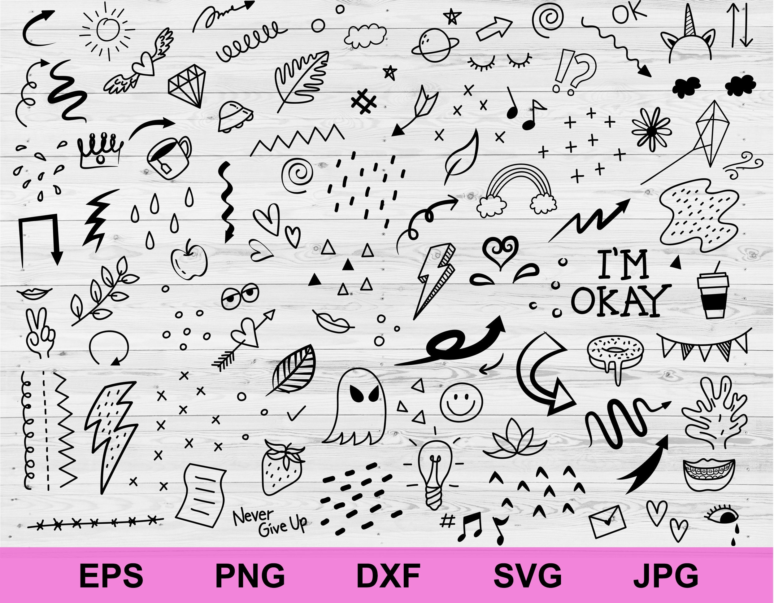 Hand drawn doodles set of collection svg doodles background | Etsy