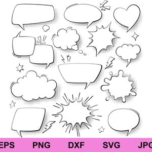 bundle di elementi di fumetti in formato svg, fumetto in formato svg, clip art di fumetti, sfondo clipart di silhouette cricut in formato svg