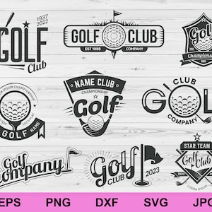 Conjunto de elementos de diseño de colección del logotipo del club de golf, paquete SVG, silueta del club de golf, elementos de diseño deportivo, clipart, circuito SVG