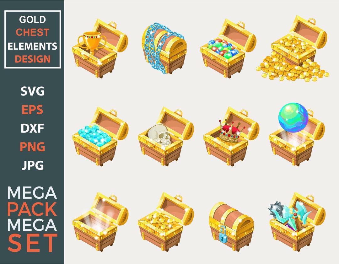 Treasure Chest Gaming Svg, 3d Treasure Chest Clipart, Gold Chest, Money
