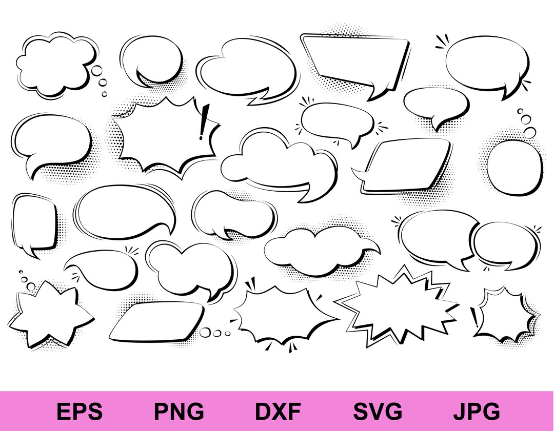 Comic Speech Bubbles SVG Bundle: Cricut Silhouette Clipart (digital ...