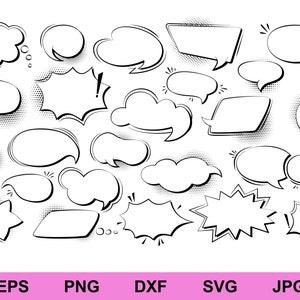 Ensembles d'éléments phylactères comique svg, svg bulle de dialogue, bulle de dialogue comique clipart, cricut silhouette clipart arrière-plan svg