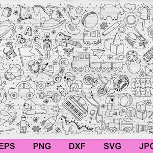 conjunto de brinquedos de rabiscos desenhados à mão svg, elementos de design de plano de fundo de brinquedos de rabiscos para crianças, clipart de brinquedos de rabiscos desenhados à mão svg imagem 2