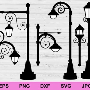 Street lamp road lights vector silhouettes design elements svg, silhouette street lamp svg, digital download circuit clipart Svg cut files