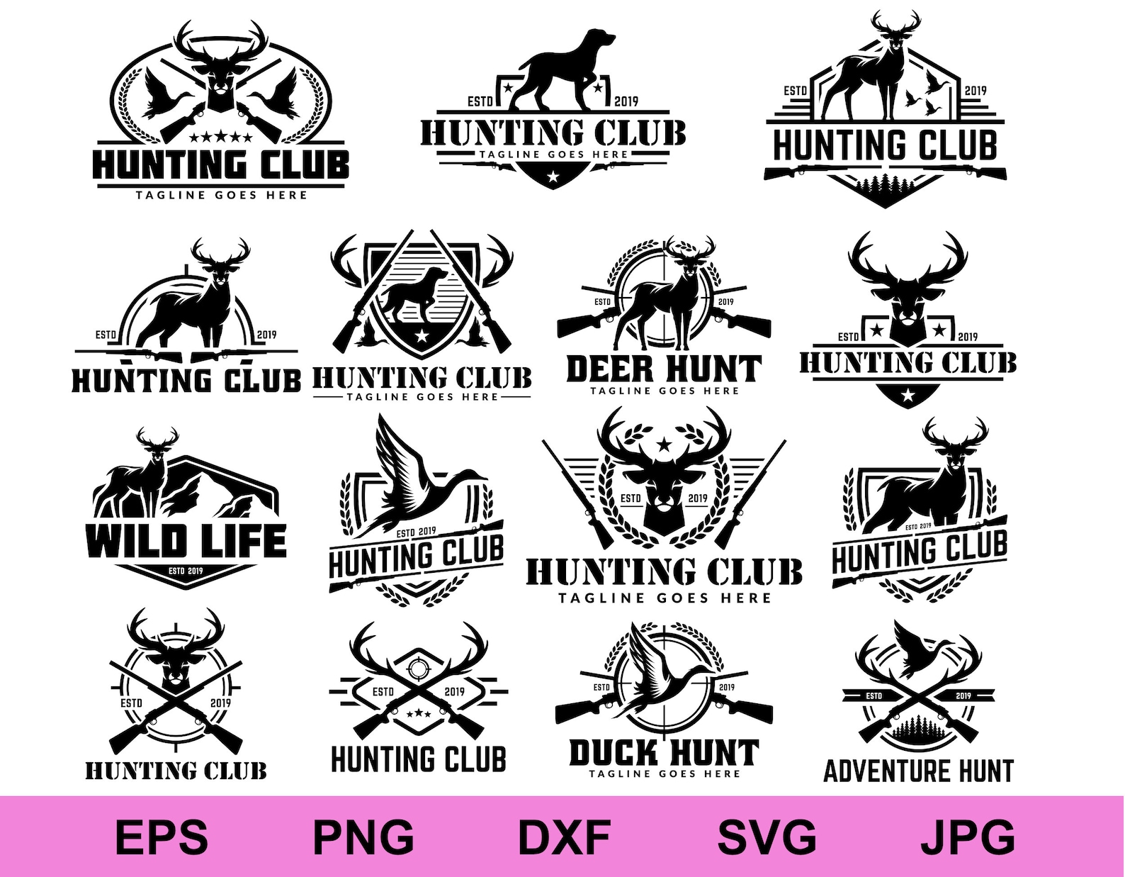 Hunting Club Logo Icon Sets of Collection Design Bundle Svg Etsy