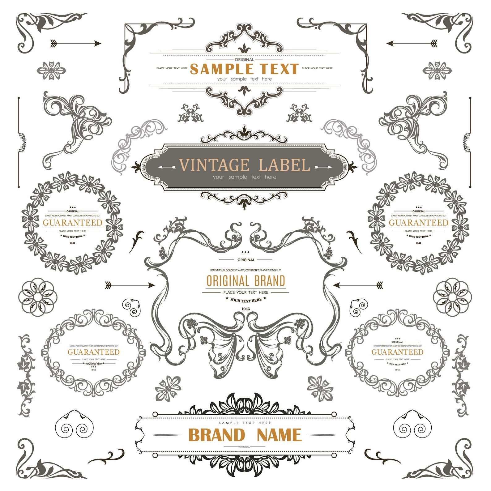 European Vintage Ornaments Frame Labels Elements Design Bundle Etsy