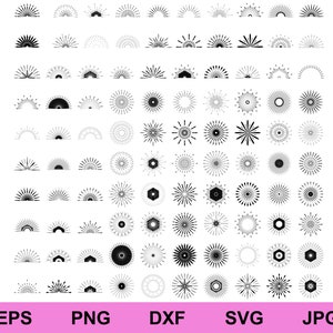 シルエットの太陽の光の svg、ビンテージのレトロな輝くサンバースト、手描きのスターバースト ラベル、太陽光線、花火が炸裂する爆発ライン アイコン セット svg
