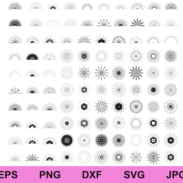 silhouette sunshine svg, vintage retro radiant sunburst, hand drawn starburst label, sun rays, firework bursting explosion line icon set svg