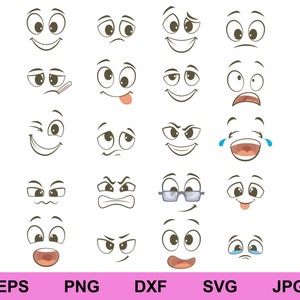 Pakiet Kawaii Face Expressions SVG, urocze ikony typu clipart (pobieranie cyfrowe)