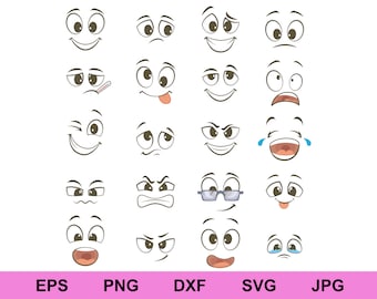 lovely kawaii eyes and mouths face expressions set of collection bundle svg icon, cute face expressions svg collection clipart svg