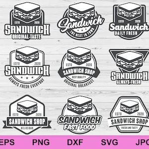 kanapka sklep spożywczy logo zestawy kolekcji elementów projektu pakiet svg, sylwetka kanapka sklep logo zestawy clipart cricut svg