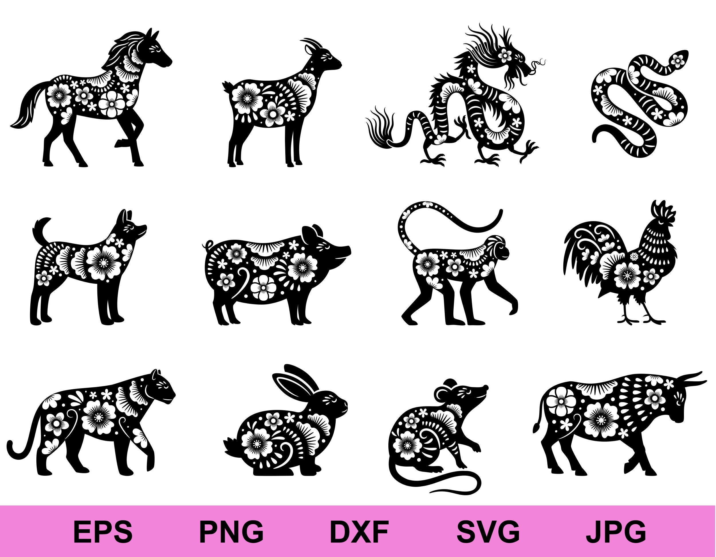 12 Traditional Chinese Zodiac Icon Set Design Elements Tattoo  Etsy Israel