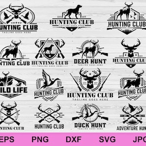 Conjuntos de iconos del logotipo del club de caza de un paquete de diseño de colección SVG, siluetas del logotipo del club de caza, clipart Cricut SVG