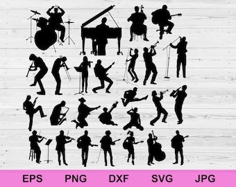 music instruments silhouette people design elements svg, guitar, piano, orchestra, digital download circuit clipart cut svg file