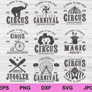 circus carnaval logo sets collectie ontwerpelementen bundel svg, silhouet circus carnaval logo sets ontwerp cricut clipart svg