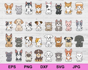 cartoon cute dogs and cats design elements set of collection bundle svg, illustration dogs cats pets animals clipart isolated svg