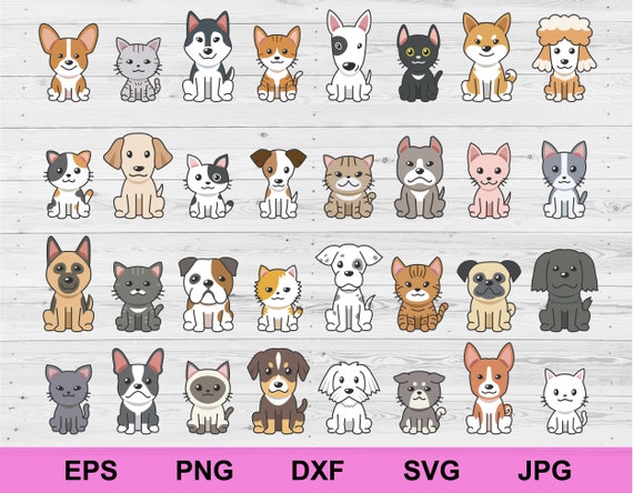 Cartoon Cute Dogs and Cats Design Elements Set of Collection - Etsy Cartoon Cute Dogs and Cats Design Elements Set of Collection - Etsy