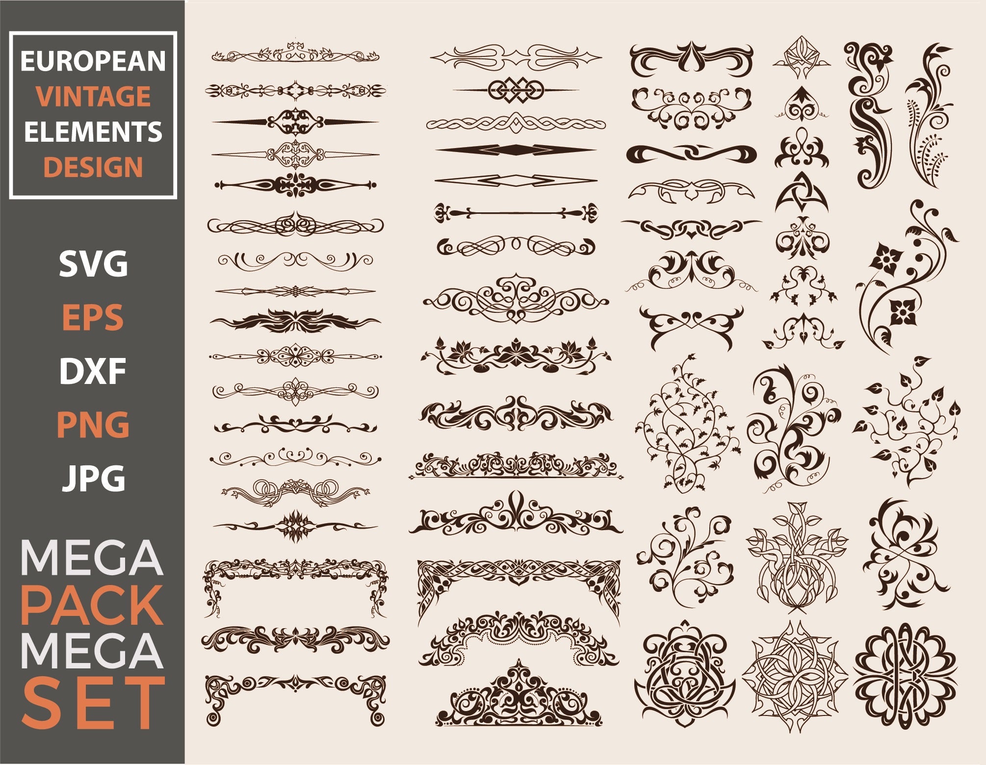 Download European vintage ornaments elements design bundle svg ...