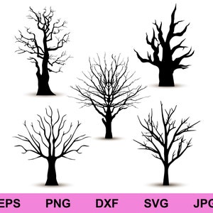 silhouet boom zonder bladeren set collectie ontwerpelementen, silhouet boom svg, digitale download circuit clipart Svg-bestand knippen