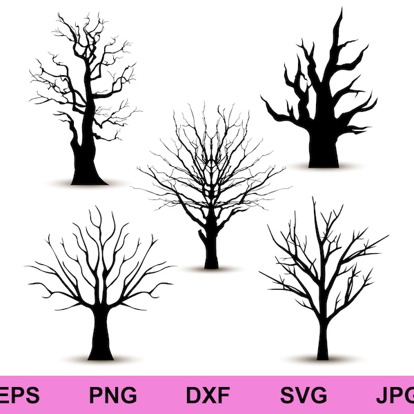 silhouette tree without leaves set of collection design elements, silhouette tree svg, digital download circuit clipart Svg cut file