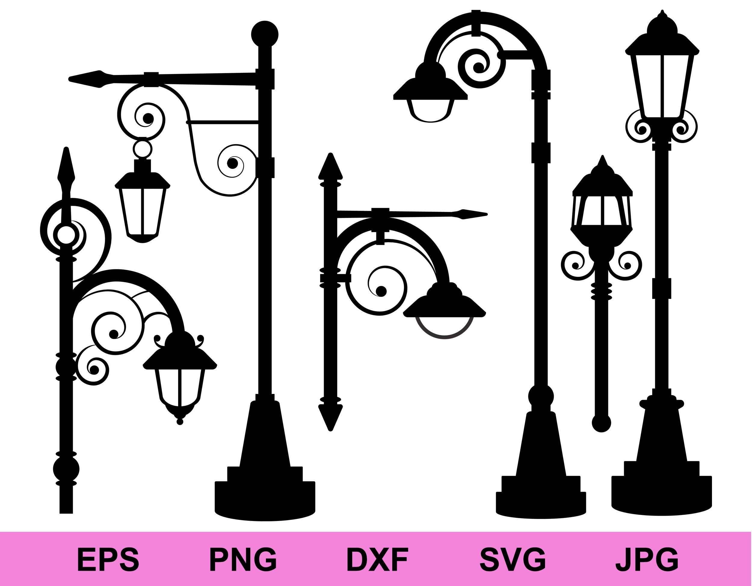 Street Lamp Road Lights Vector Silhouettes Design Elements