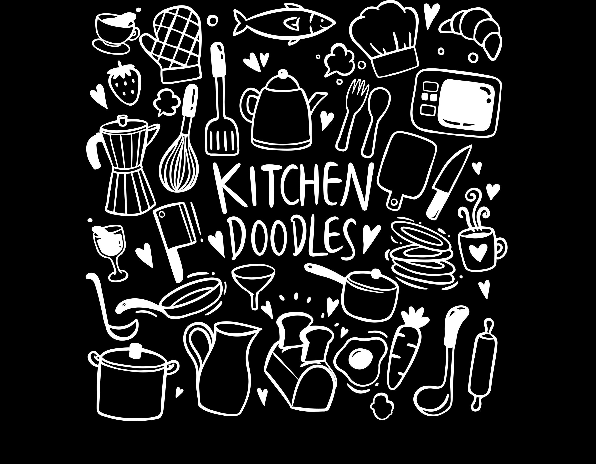 Hand drawn kitchen doodles background design set of collection Etsy