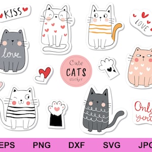 cartoon cute cat animals background sticker design element bundle collection svg, colorful cartoon animals cat sticker clipart svg