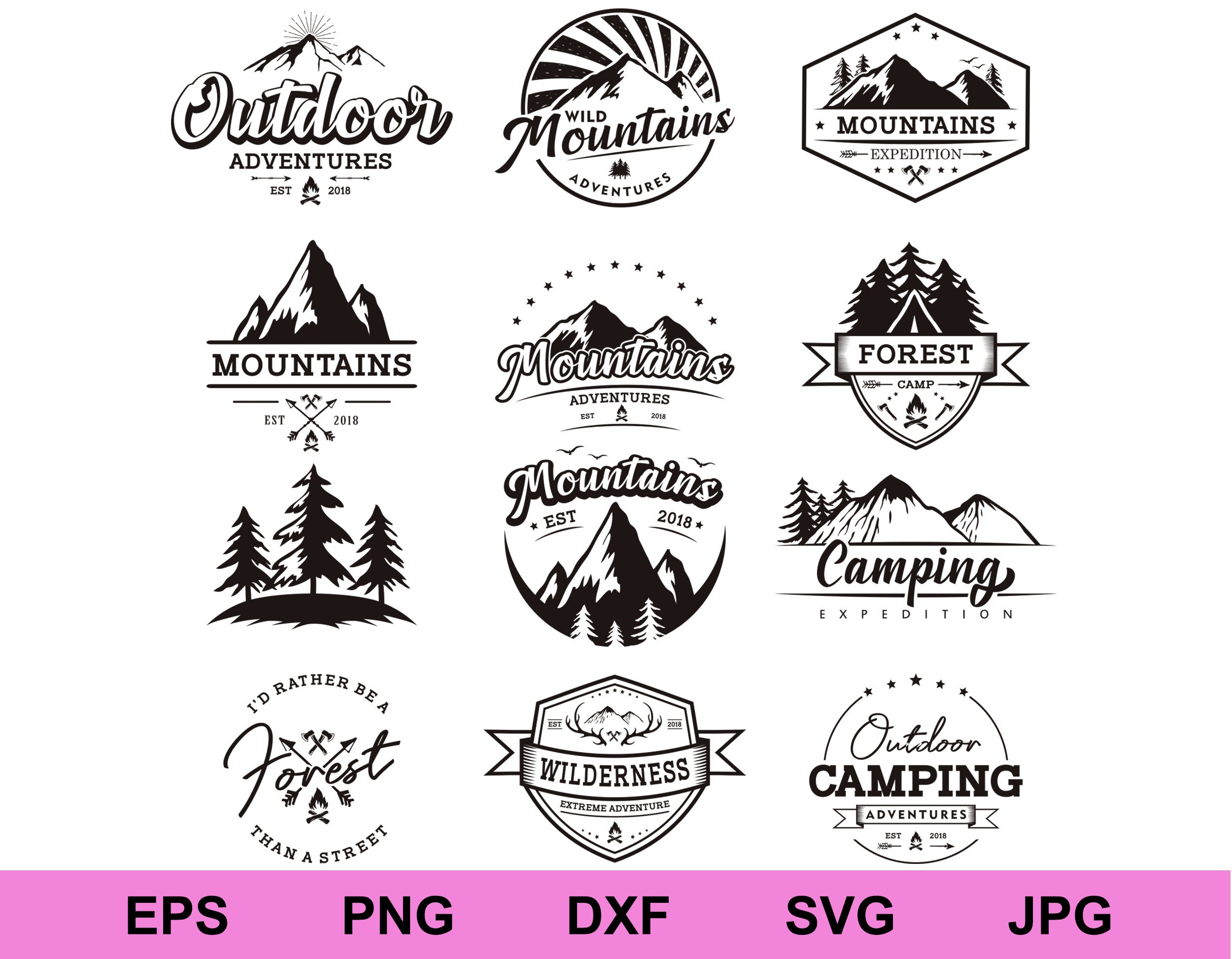 Outdoor Adventure Logo Set of Collection Silhouette Design Svg
