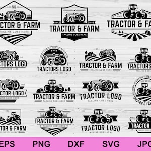 tractor boerderij logo sets collectie bundel ontwerp svg, tractor boerderij logo svg, tractor en boerderij logo silhouet cricut clipart svg