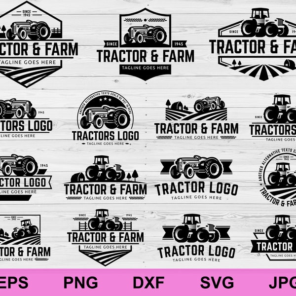 tractor farm logo sets of collection bundle design svg, tractor farm logo svg, tractor and farm logo silhouette cricut clipart svg