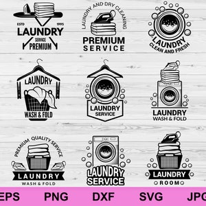 zestawy logo pralni z kolekcji elementów projektu pakiet svg, sylwetka pralni elementy logo zestawy clipart cricut svg